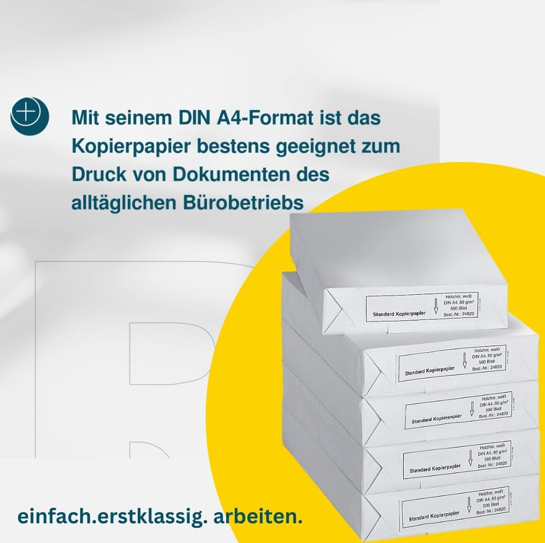Copy Paper A4, 80 g/m² Paper, Printer Paper, Laser Paper, Inkjet Paper, Fax Paper, 2500 Sheets, 5 Packs of 500 Sheets, White