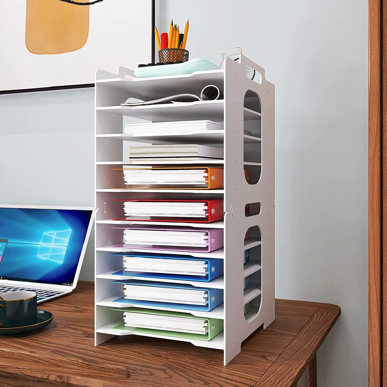 10-Tier Office Paper Organizer for Desk Desktop File Holder Desk Letter Tray A4 Paper Holder Document Storage Rack