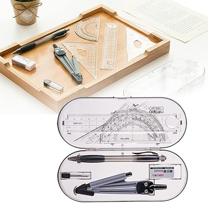 8-Piece Geometry Compass & Ruler Set , School Math Kit with Protractor, Pencil & More (Black)