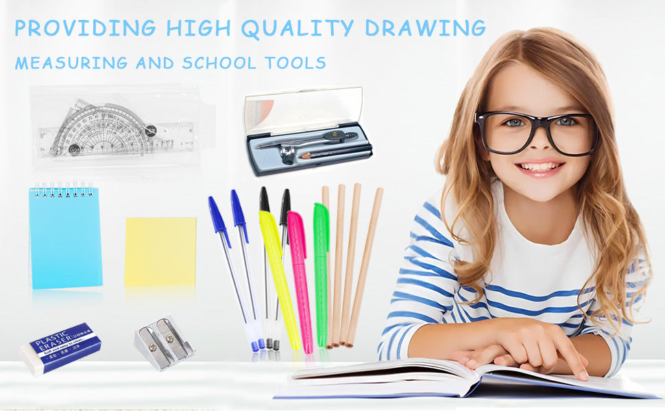 17 Pcs Stationary Sets, Maths Sets For Secondary School, Secondary School Stationery Set, Back To School Stationery Ruler Set