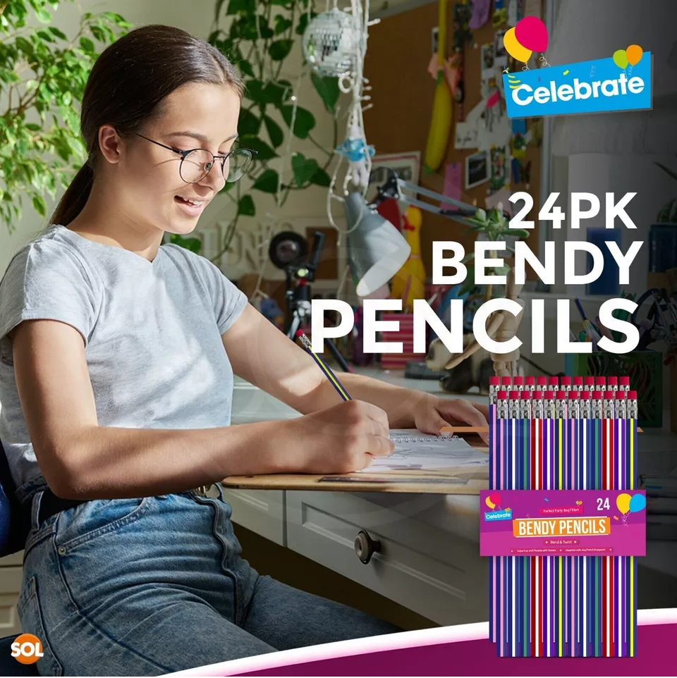 24 Soft Flexible Bendy Pencils with Erasers | Magic Bend Kids Children School
