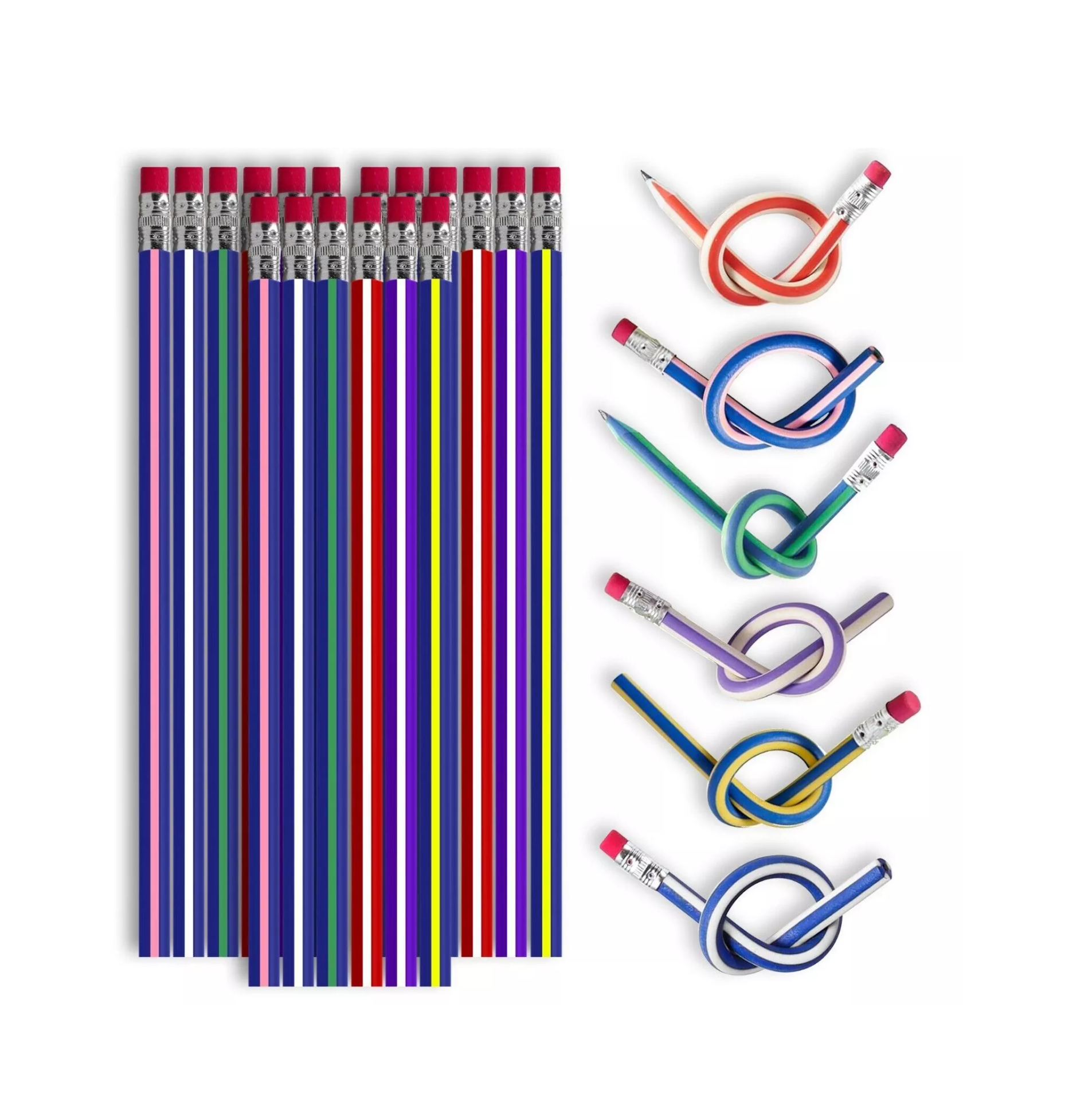 24 Soft Flexible Bendy Pencils with Erasers | Magic Bend Kids Children School