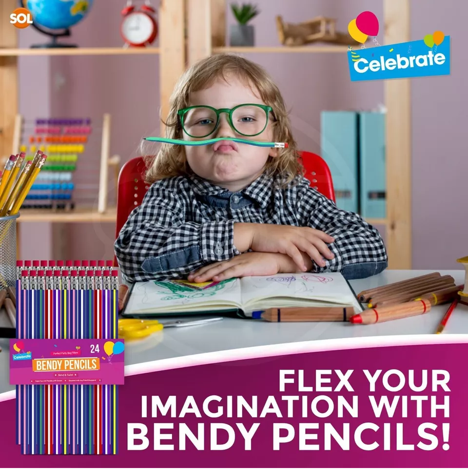 24 Soft Flexible Bendy Pencils with Erasers | Magic Bend Kids Children School