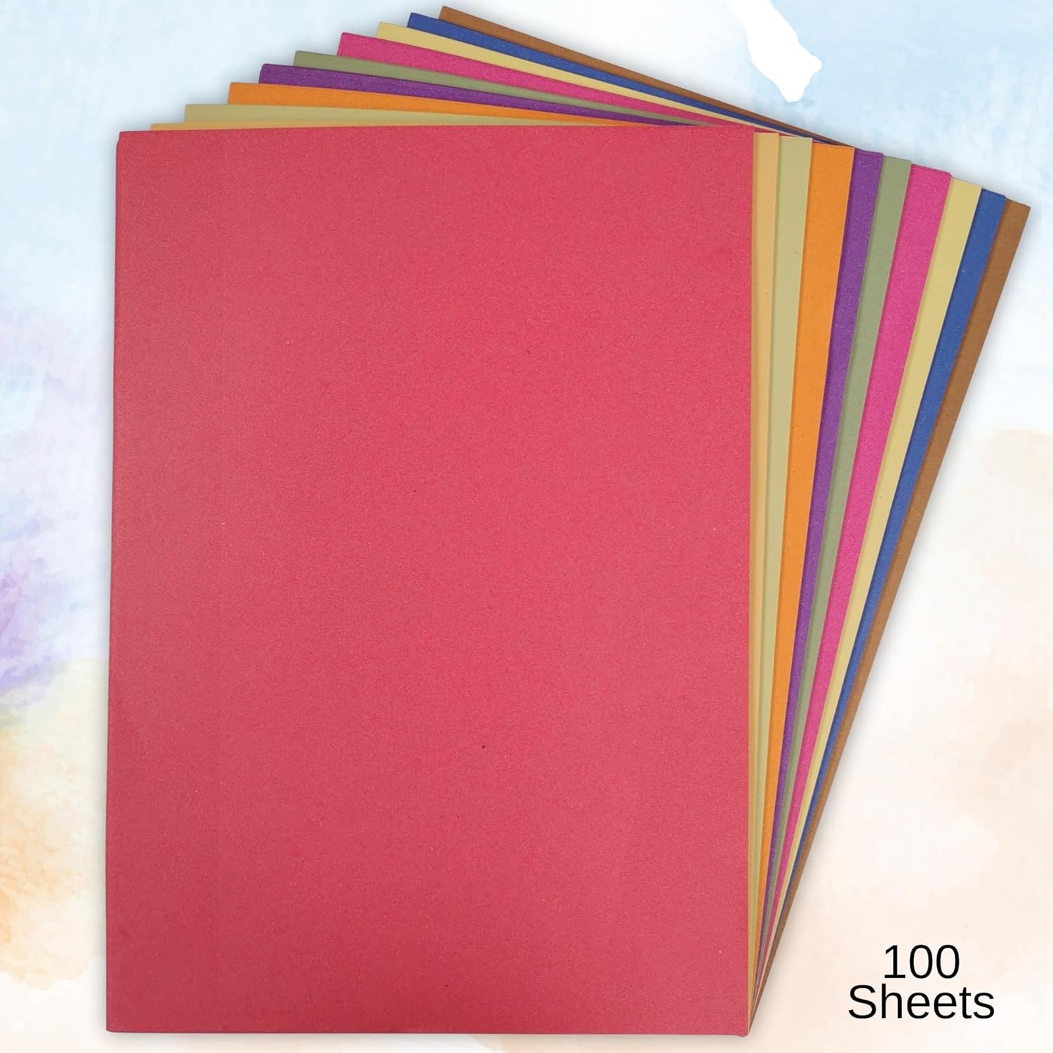 A2 Recycled Sugar Paper Bright Colours 100 Large Sheets in 10 Assorted Colours, Great for Kids Arts & Crafts