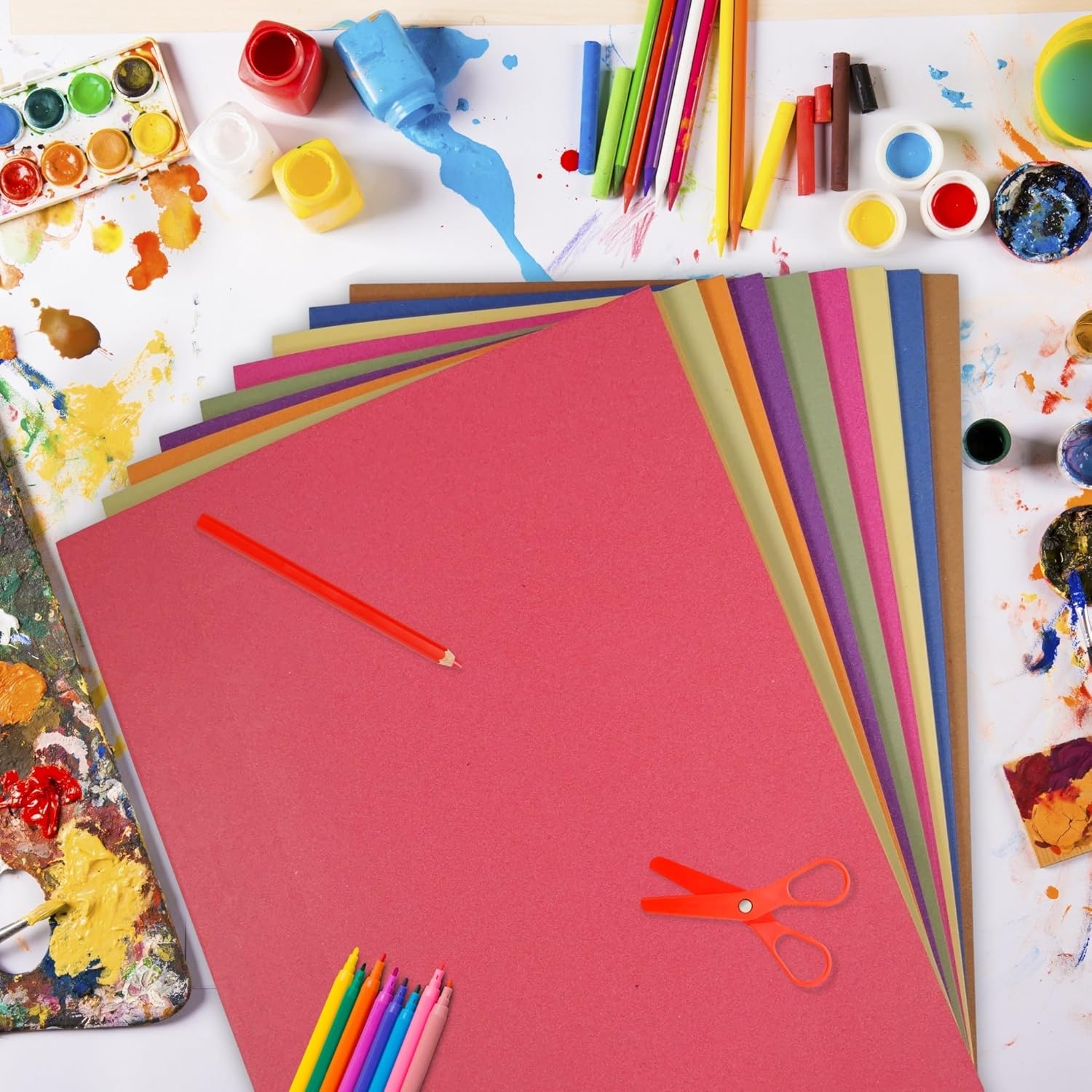 A2 Recycled Sugar Paper Bright Colours 100 Large Sheets in 10 Assorted Colours, Great for Kids Arts & Crafts
