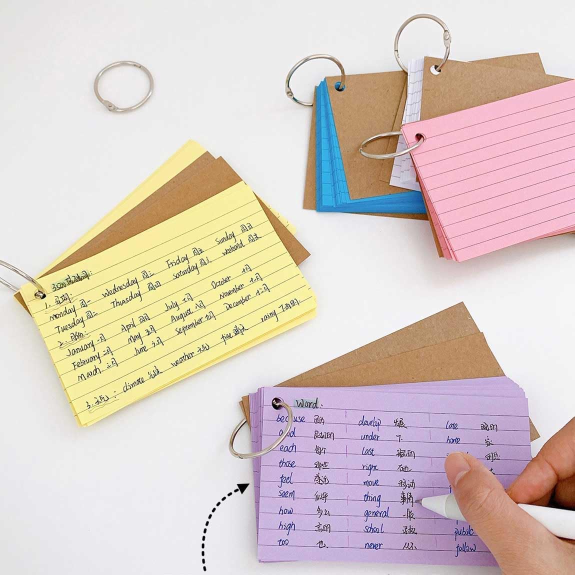 300 PCS Ruled Index Cards with Binder Ring Kraft Paper Notecards Lined Index Cards for Office
