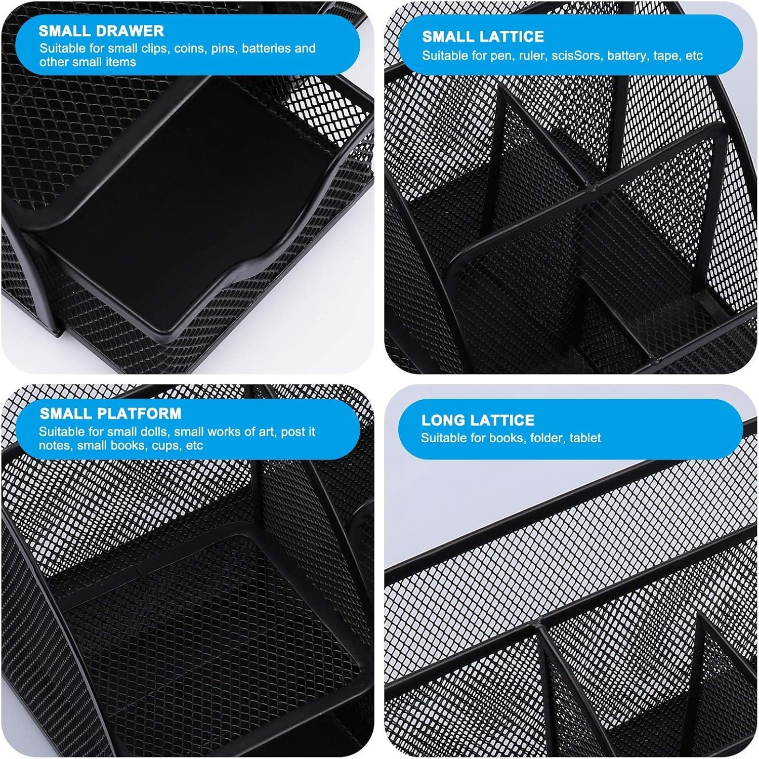 Mesh Desk Organiser, Multi-Use Desk Tidy & Pen Holder with 6 storage and 1 Slide Drawer, Stationary Organiser for Office desktop supplies