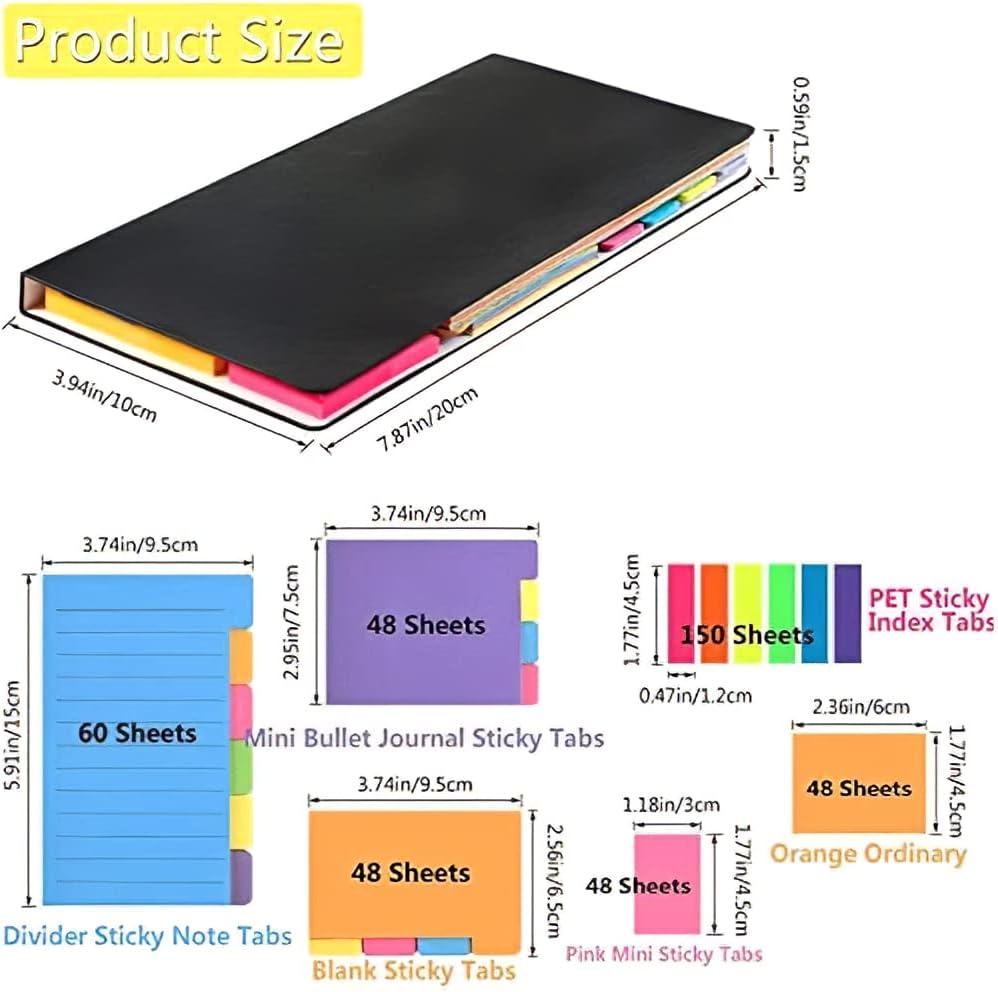 Sticky Note Set, 402 Sheets Self-Stick Divider Memo Notes Pads Bookmark Writing Label Colourful Markers Bookmark with PET Index Lable