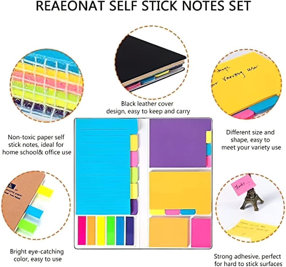 Sticky Note Set, 402 Sheets Self-Stick Divider Memo Notes Pads Bookmark Writing Label Colourful Markers Bookmark with PET Index Lable