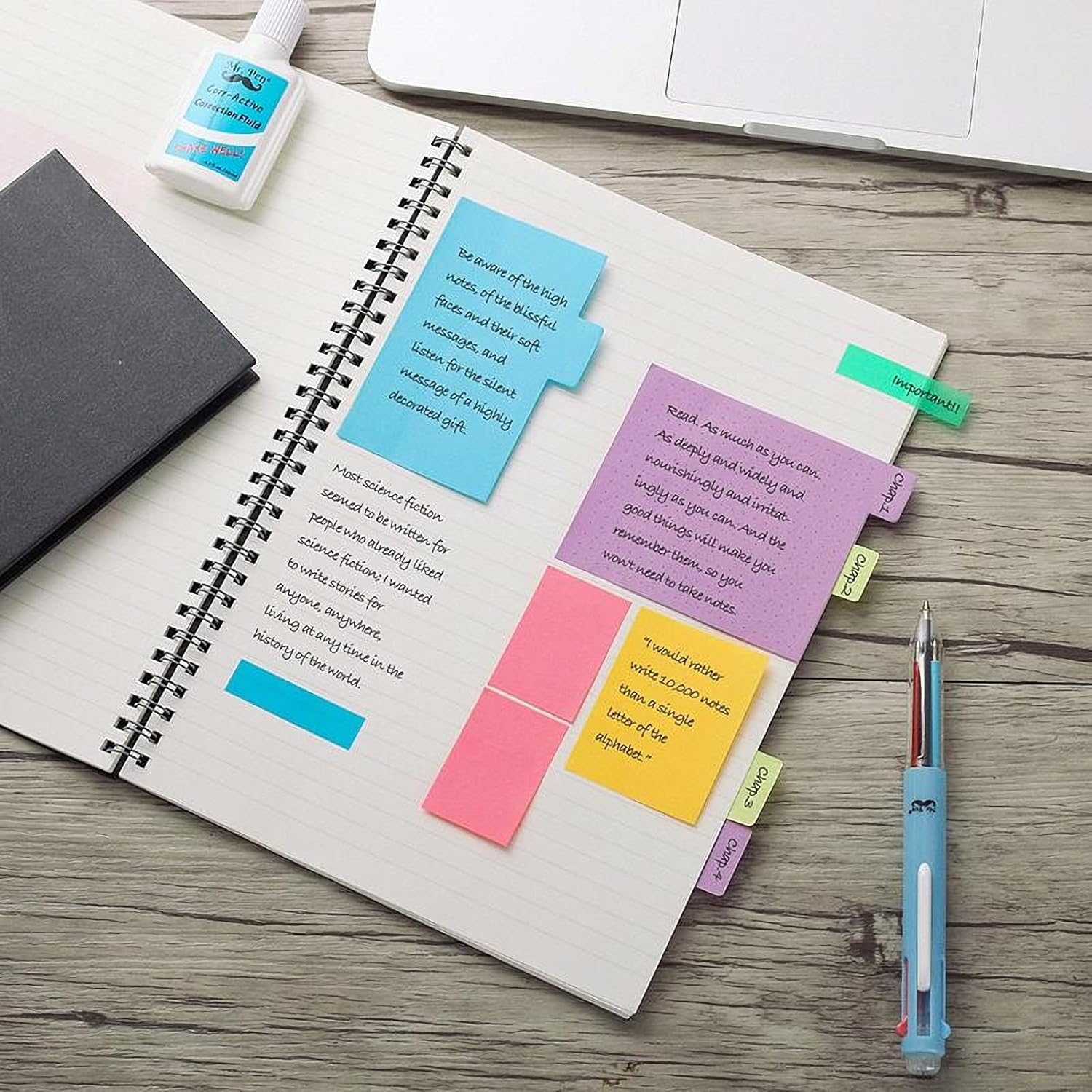 Sticky Note Set, 402 Sheets Self-Stick Divider Memo Notes Pads Bookmark Writing Label Colourful Markers Bookmark with PET Index Lable