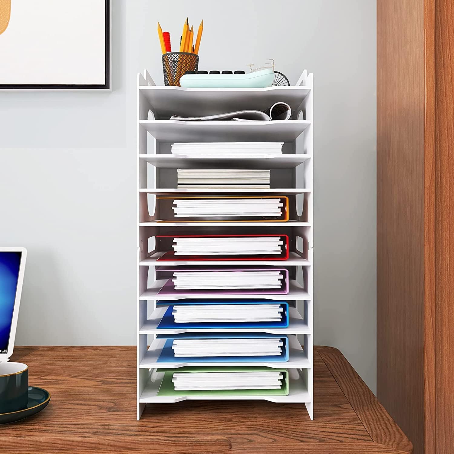 10-Tier Office Paper Organizer for Desk Desktop File Holder Desk Letter Tray A4 Paper Holder Document Storage Rack