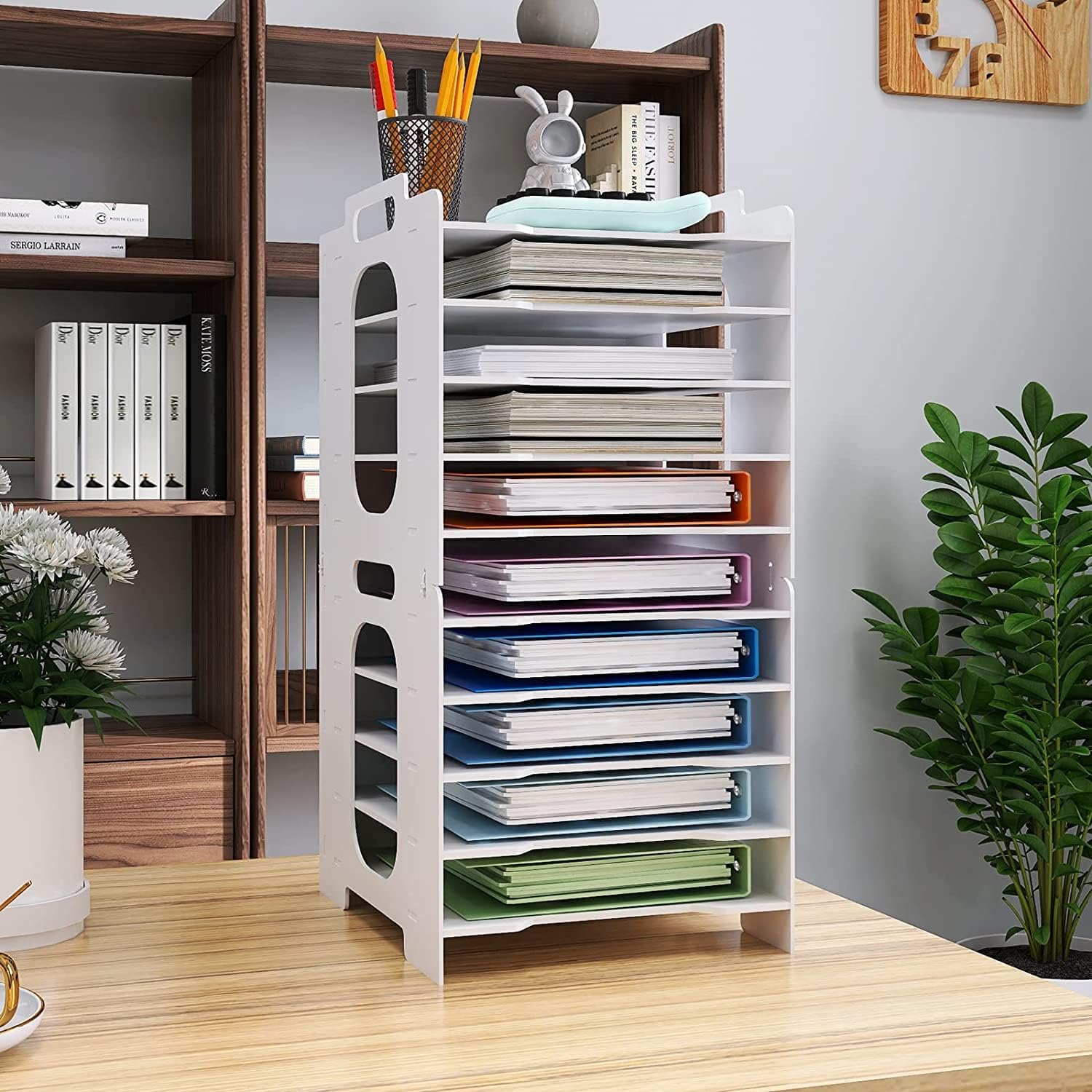 10-Tier Office Paper Organizer for Desk Desktop File Holder Desk Letter Tray A4 Paper Holder Document Storage Rack