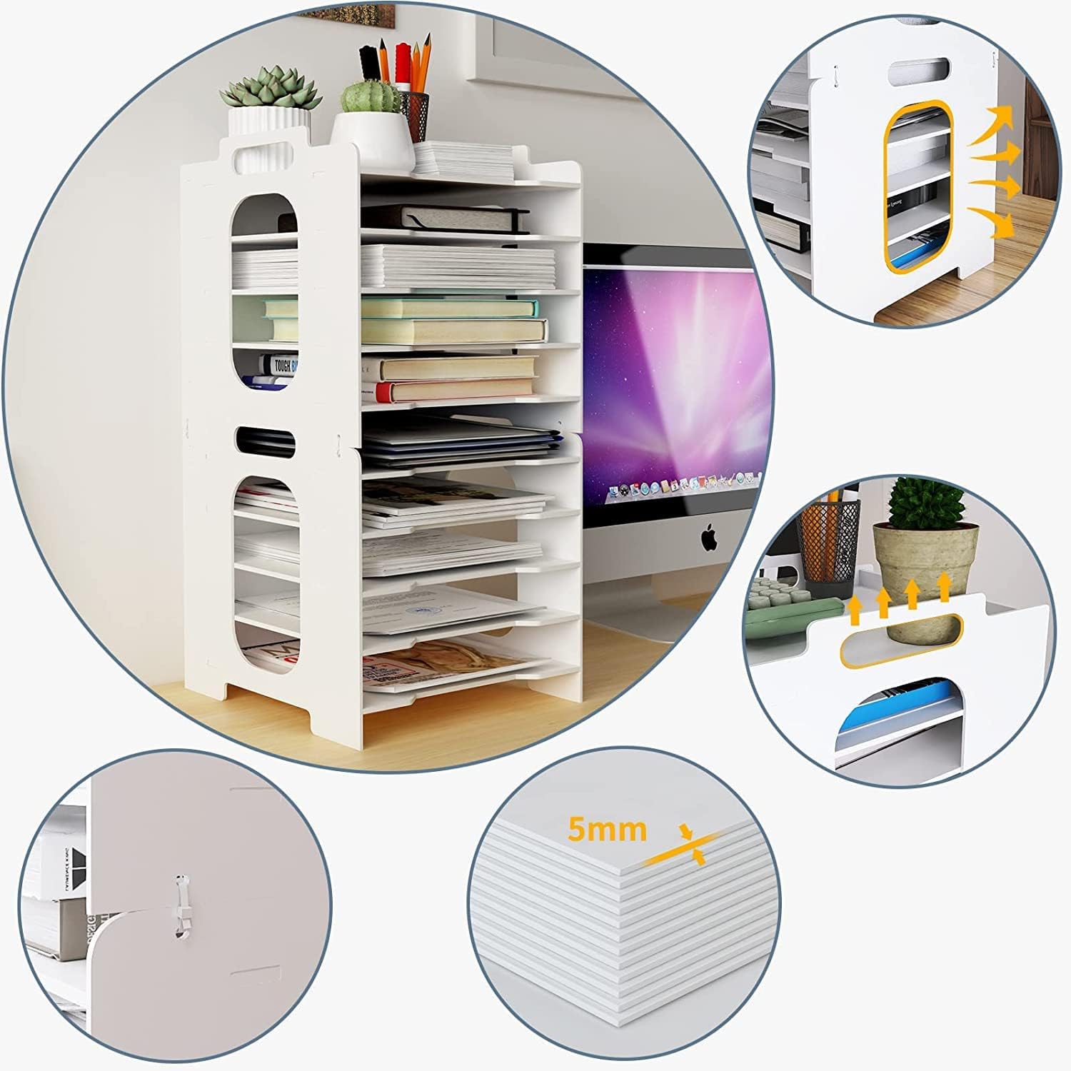 10-Tier Office Paper Organizer for Desk Desktop File Holder Desk Letter Tray A4 Paper Holder Document Storage Rack