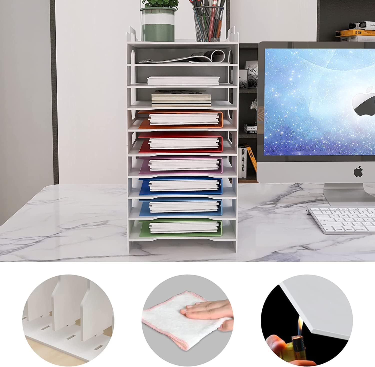 10-Tier Office Paper Organizer for Desk Desktop File Holder Desk Letter Tray A4 Paper Holder Document Storage Rack