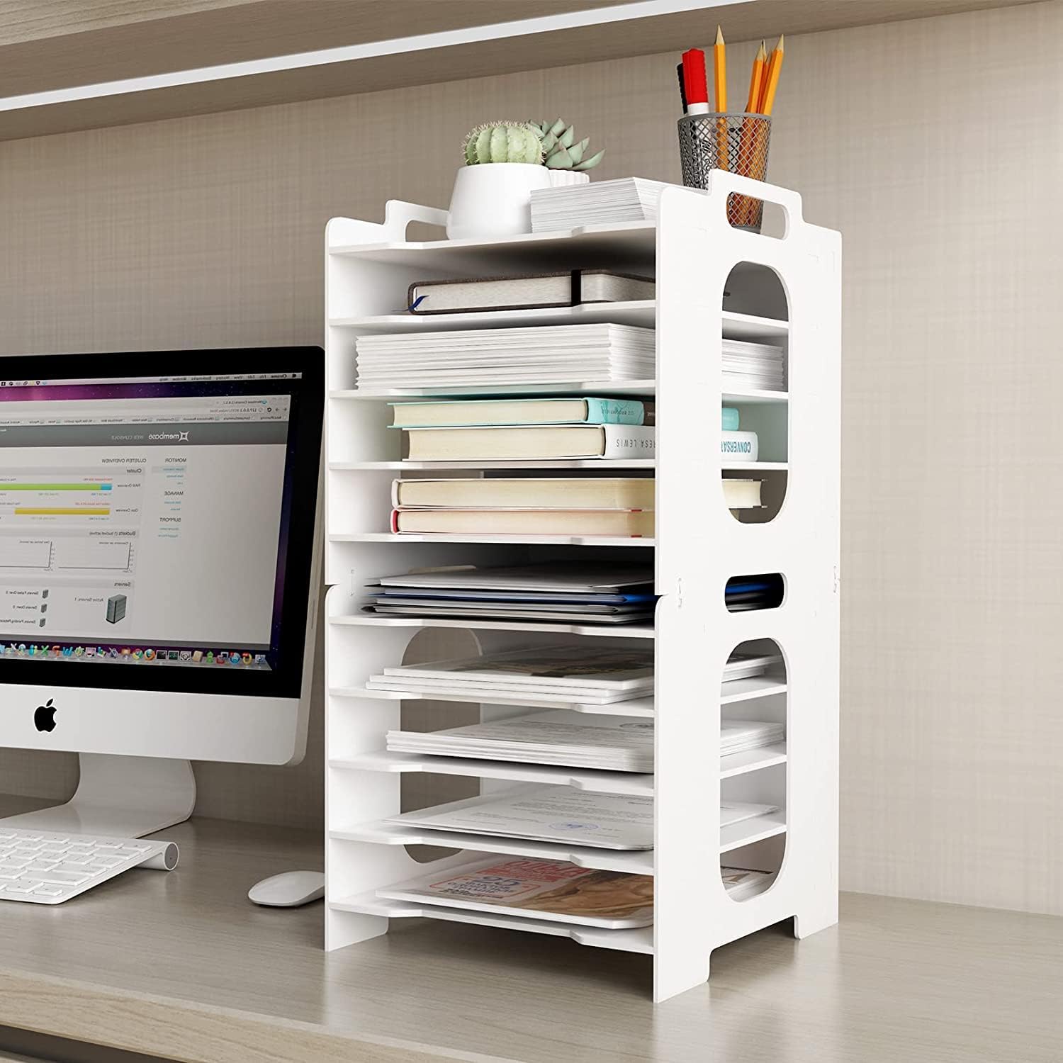10-Tier Office Paper Organizer for Desk Desktop File Holder Desk Letter Tray A4 Paper Holder Document Storage Rack