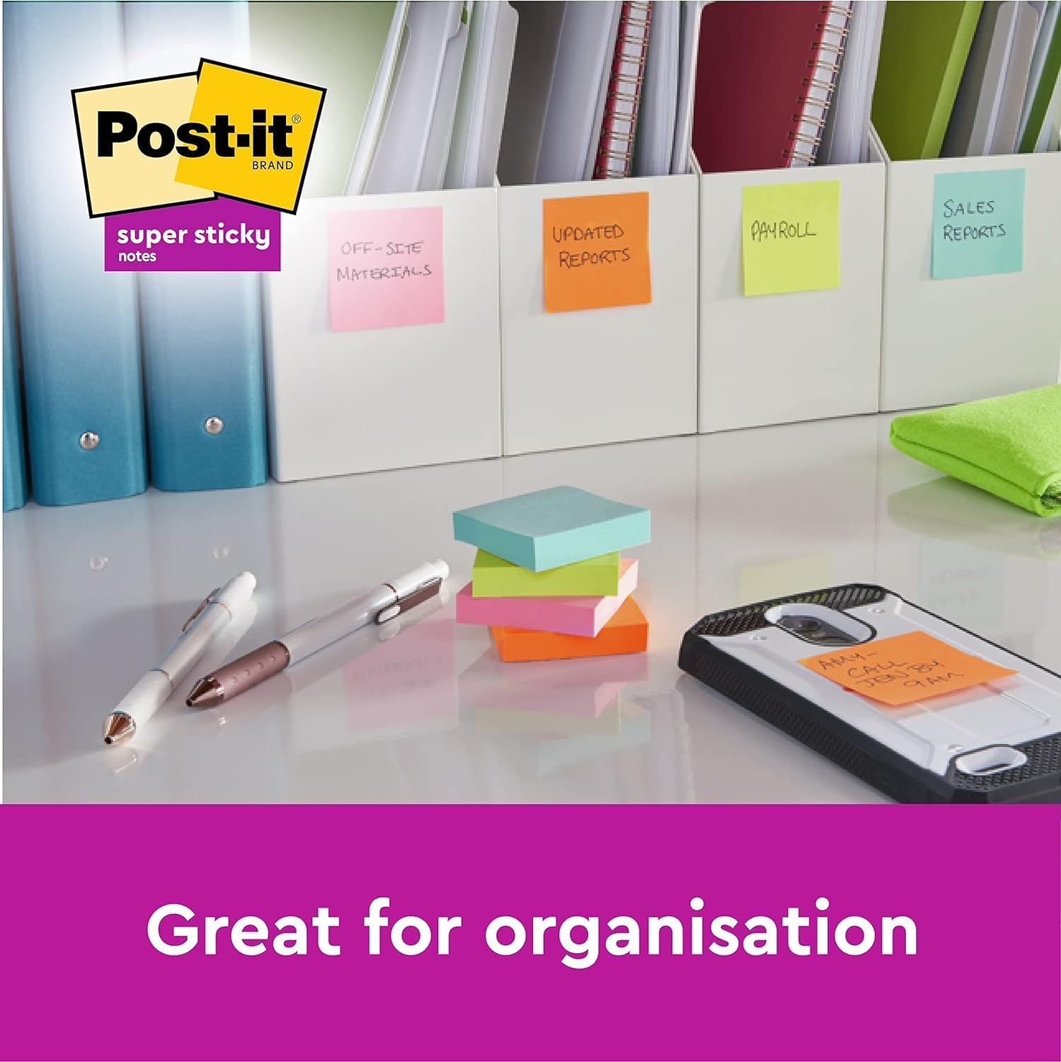 Super Sticky Notes Set – 6 Pads, 540 Sheets, Multi-Coloured, 76x76mm