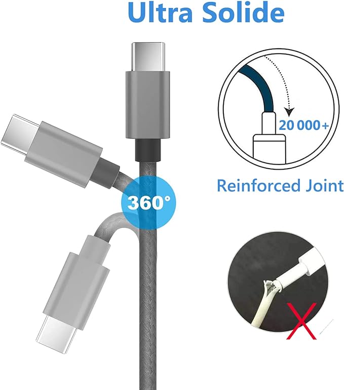 USB C Charger Cable 2M 2Pack USB A to USB C Type C Charger Fast Charging 3A Lead Braided for Samsung Galaxy S22 S21 S20,Pixel 8 7 6,PS5,Switch