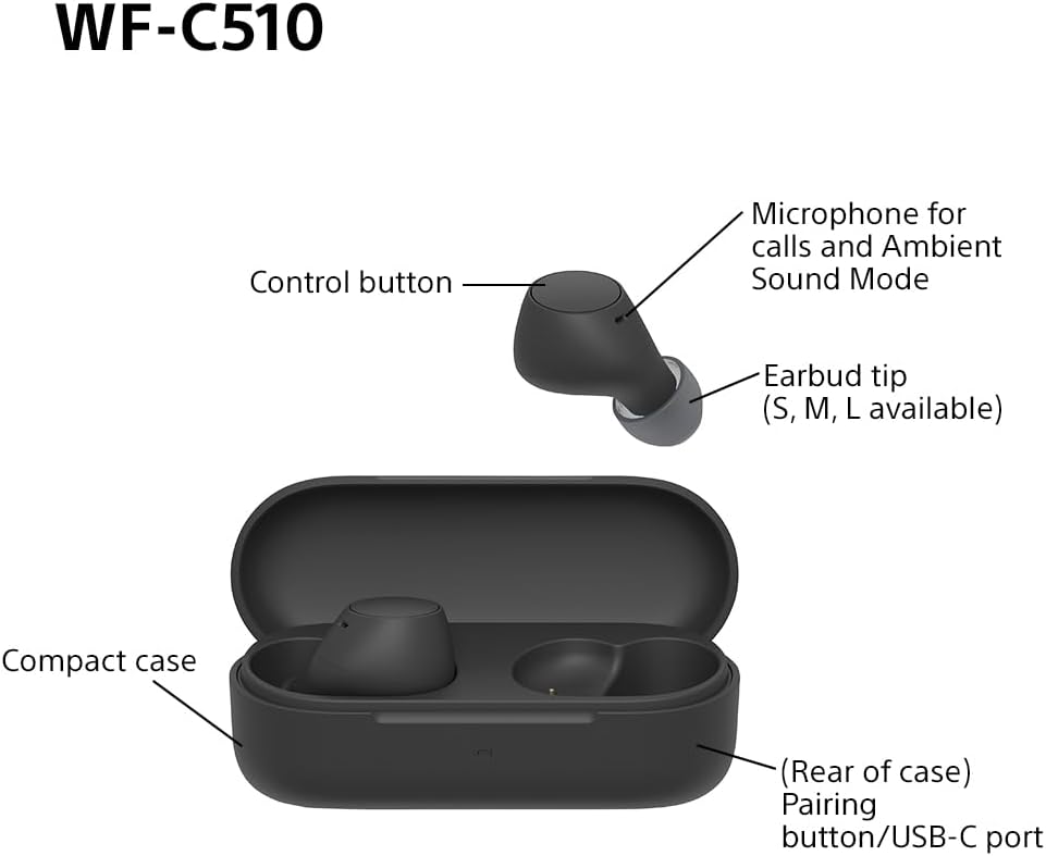 Sony WF-C510 Wireless In-Ear Earbuds – Bluetooth, Multipoint, Ambient Sound, 22H Battery