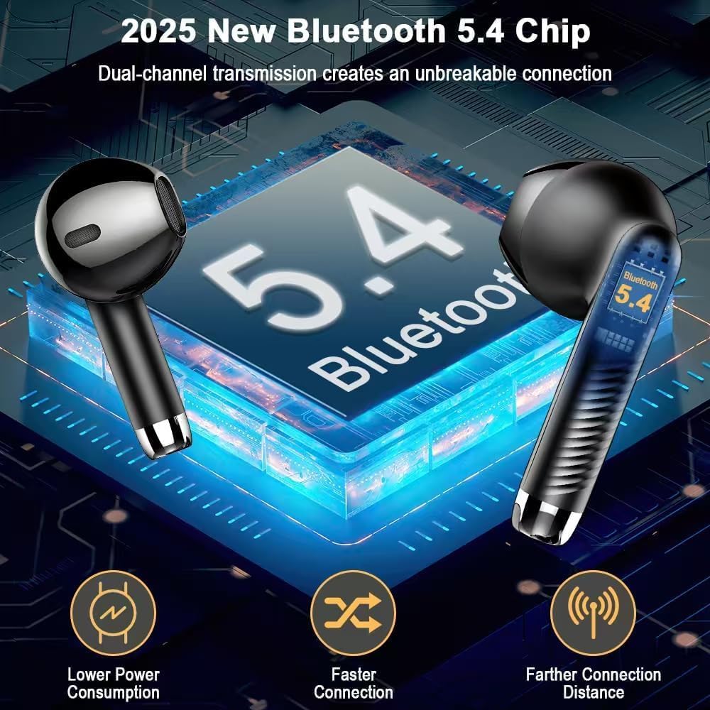 Wireless Earbuds 2025 – Bluetooth 5.4 In-Ear Headphones, 4 ENC Mics, HiFi Stereo, Deep Bass, 56H Playtime, Dual LED Display, IP7 Waterproof, USB-C
