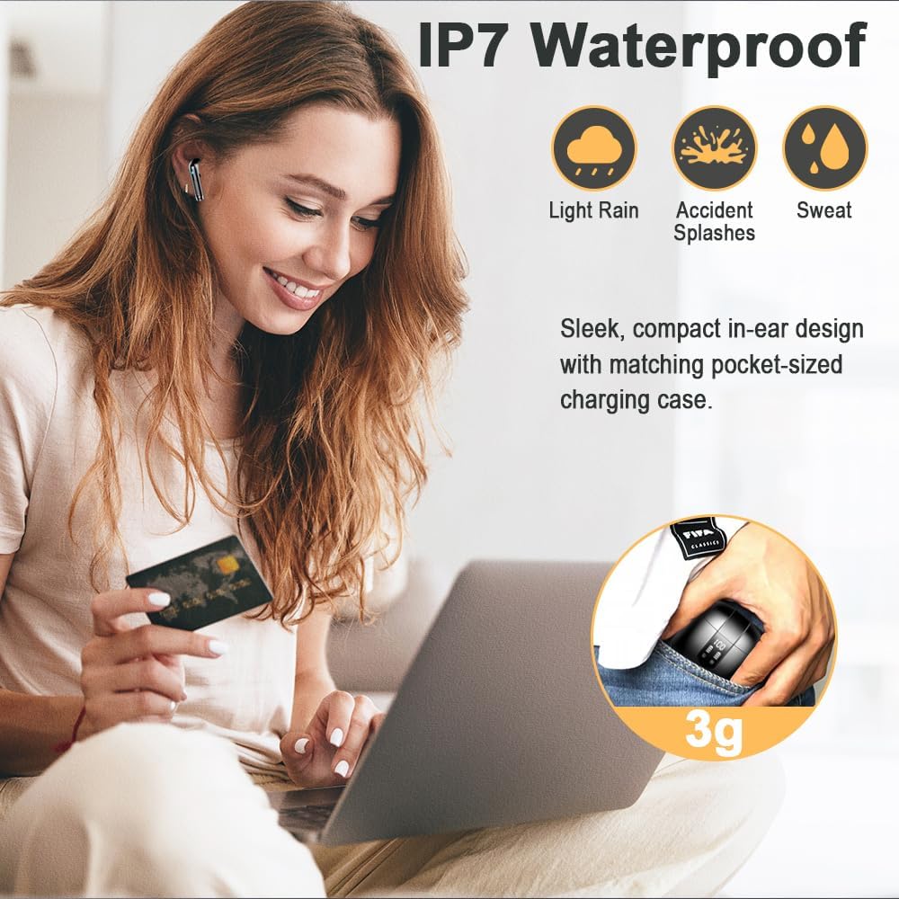 Wireless Earbuds 2025 – Bluetooth 5.4 In-Ear Headphones, 4 ENC Mics, HiFi Stereo, Deep Bass, 56H Playtime, Dual LED Display, IP7 Waterproof, USB-C