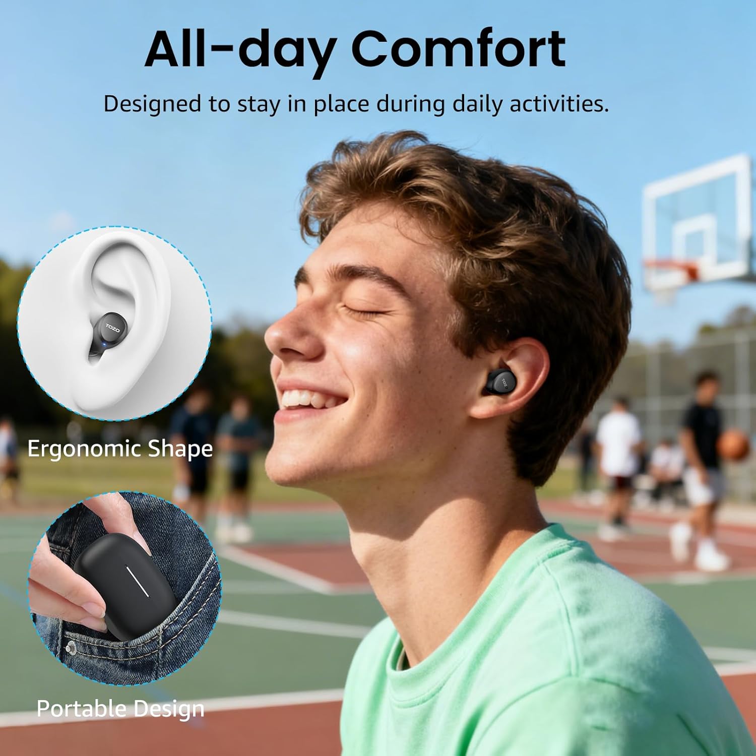 TOZO A1 Wireless Earbuds – Bluetooth 5.3, HiFi Stereo, 32H Playtime, App EQ, Lightweight, IPX5 Waterproof