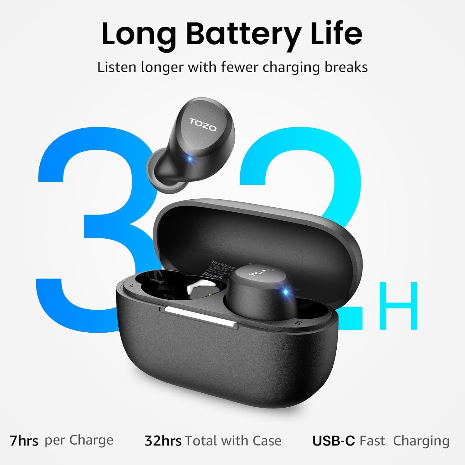 TOZO A1 Wireless Earbuds – Bluetooth 5.3, HiFi Stereo, 32H Playtime, App EQ, Lightweight, IPX5 Waterproof