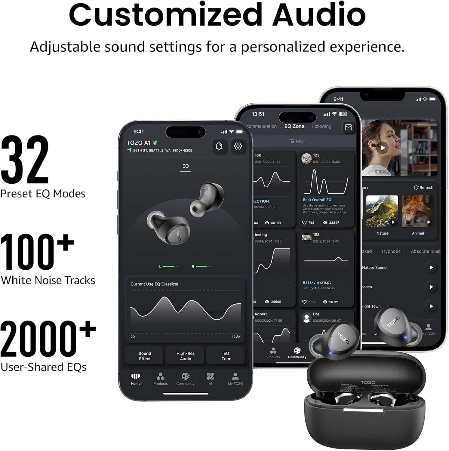 TOZO A1 Wireless Earbuds – Bluetooth 5.3, HiFi Stereo, 32H Playtime, App EQ, Lightweight, IPX5 Waterproof