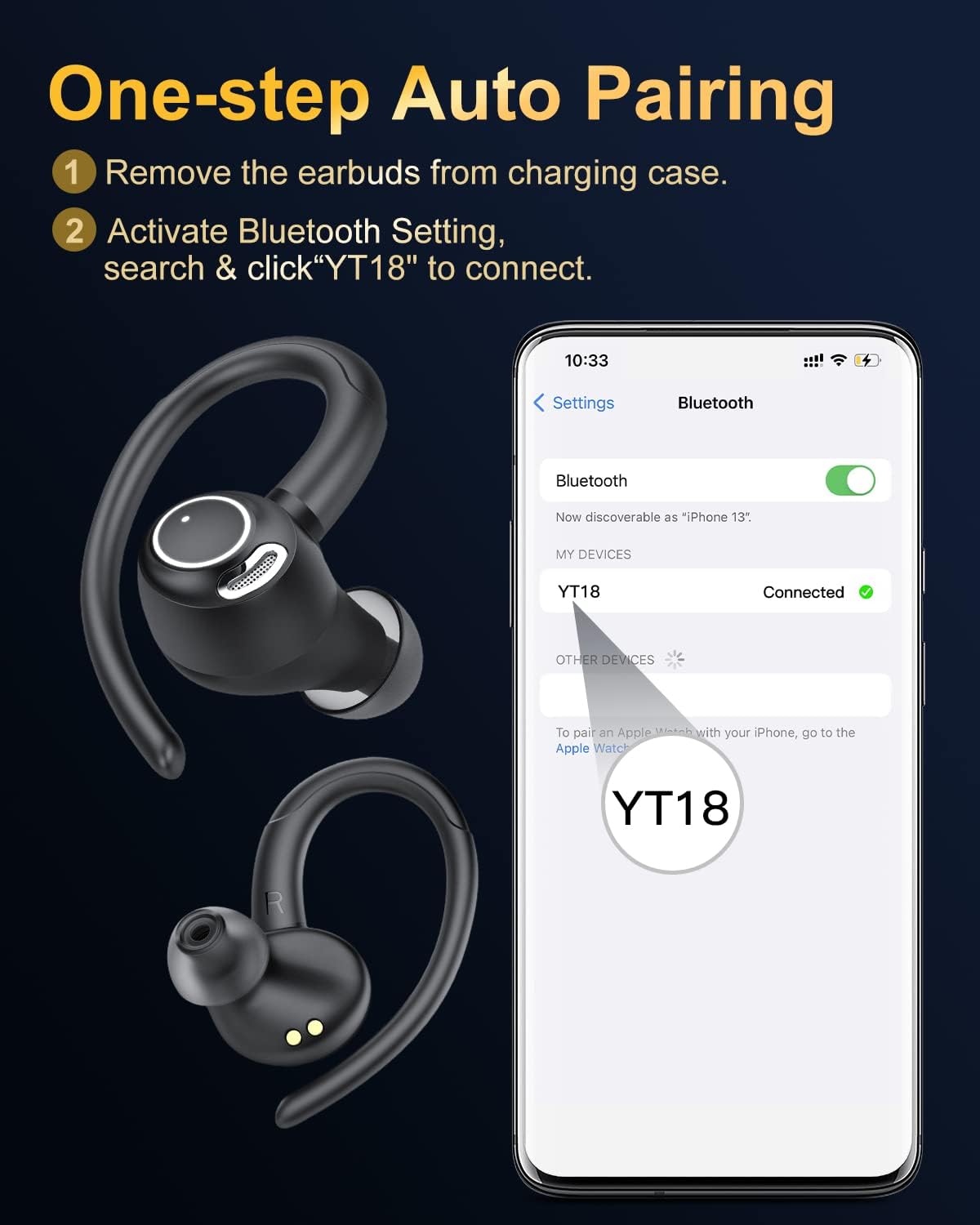 Jesebang Wireless Earbuds – Bluetooth 5.3, HiFi Stereo, ENC Mic, Sport Earhooks, 40H Playtime, Dual LED Display, IP7 Waterproof, Black