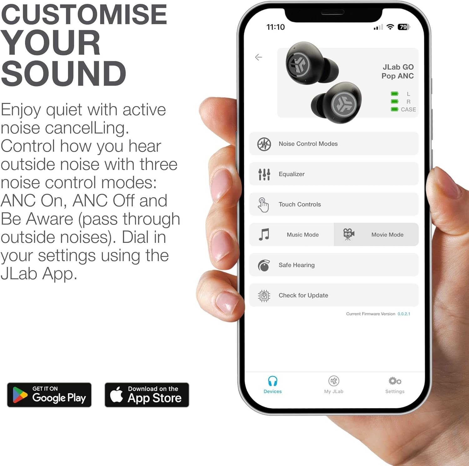 JLab Go Air Pop ANC – Wireless Bluetooth Earbuds, Noise Cancelling, 24H Playtime, IP55 Sweatproof, Black