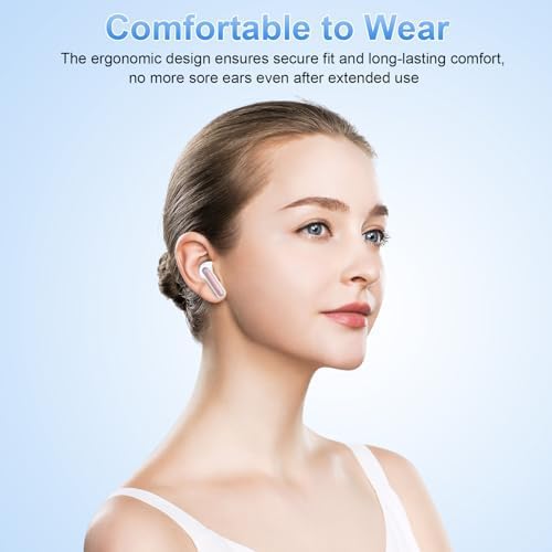 Wireless Bluetooth 5.4 Earbuds – HiFi Stereo, Deep Bass, 4 ENC Noise-Canceling Mics, 40H Playtime, Dual LED Display, IPX7 Waterproof, Rose Gold