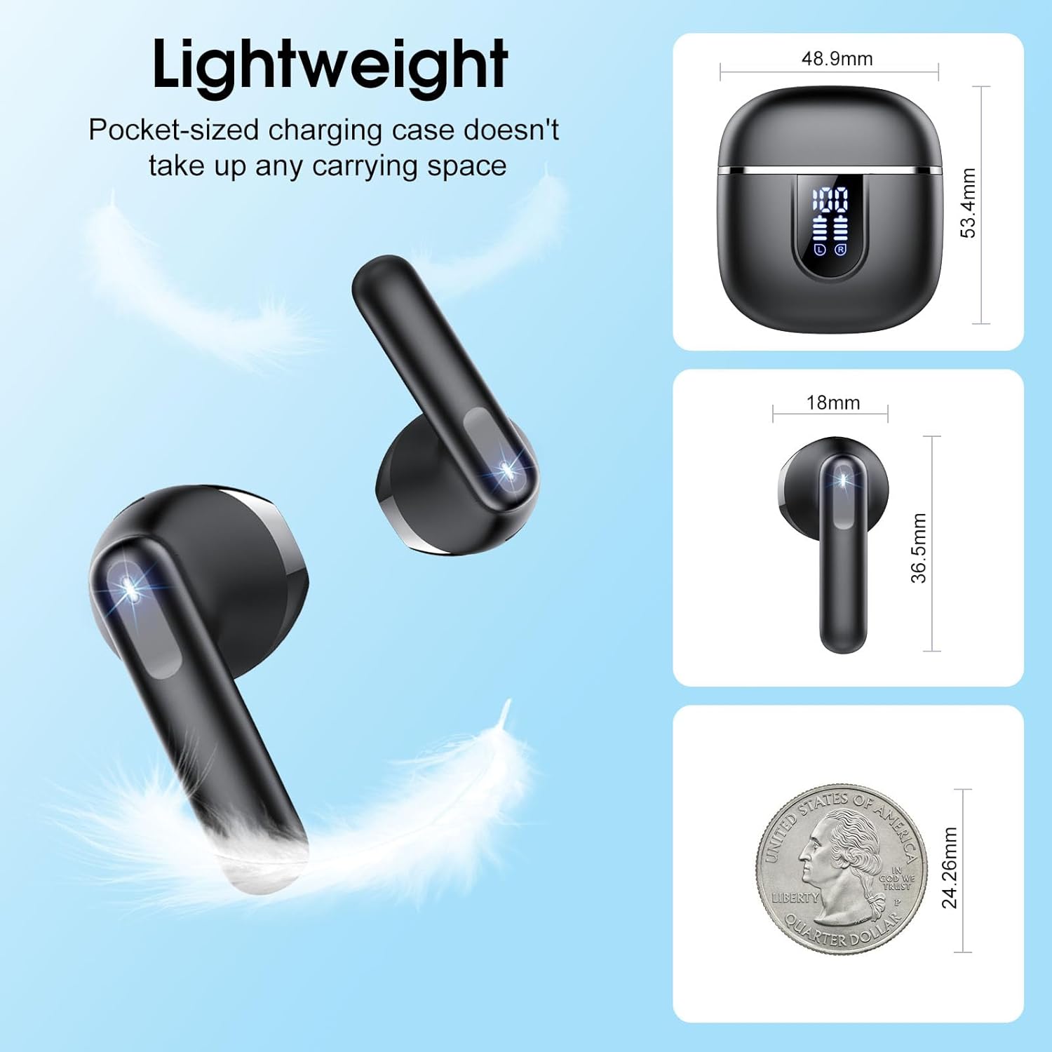 Wireless Bluetooth 5.4 Earbuds – 3D Stereo, 4 ENC Mics, 40H Playtime, Deep Bass, IPX7, USB-C