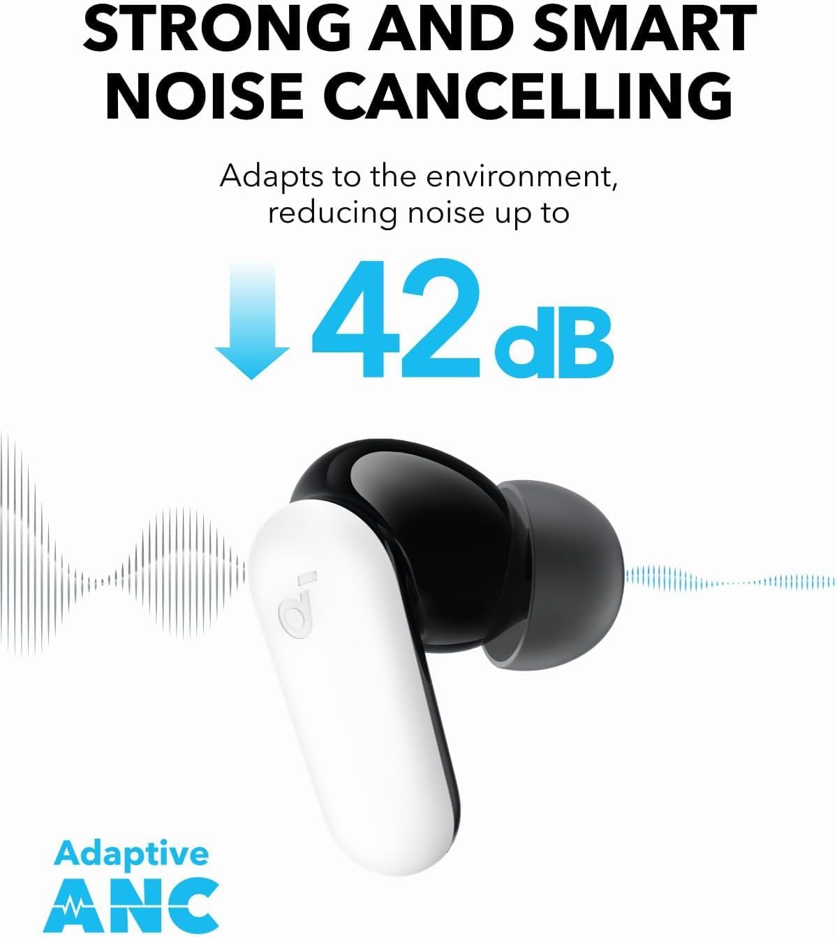 Soundcore P30i by Anker Wireless Earbuds – Smart Noise Cancelling, Powerful Bass, 45H Playtime, 2-in-1 Case & Phone Stand, IP54, Bluetooth 5.4, App Control