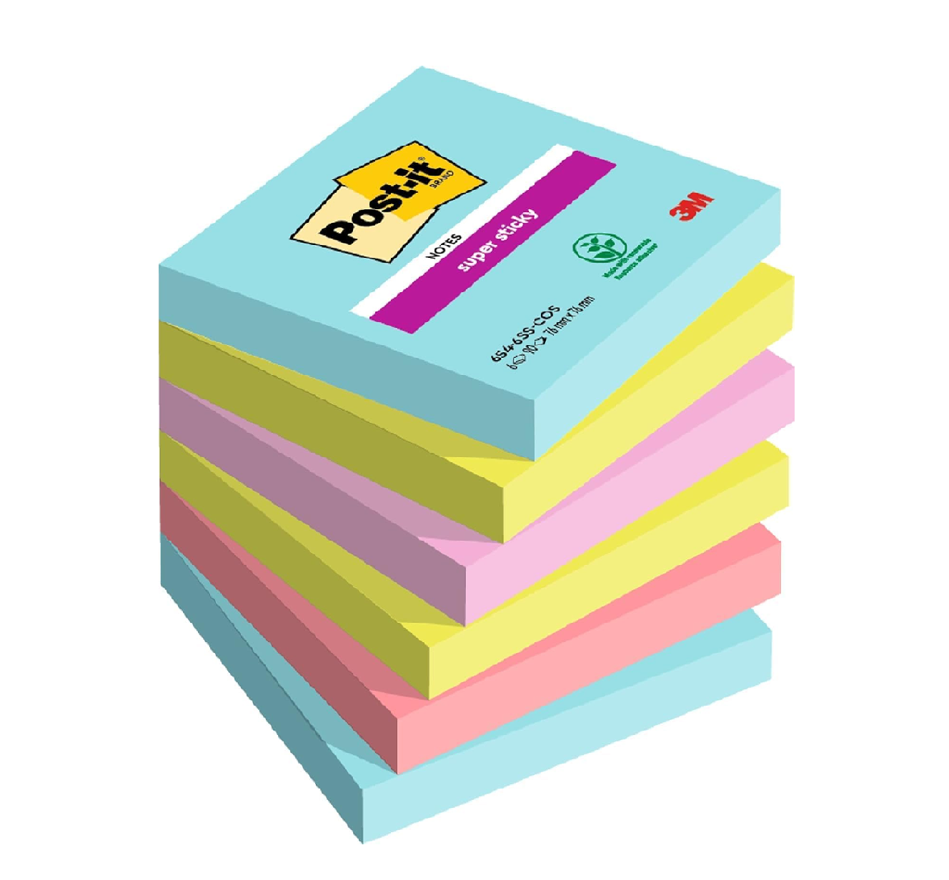 Super Sticky Notes Set – 6 Pads, 540 Sheets, Multi-Coloured, 76x76mm
