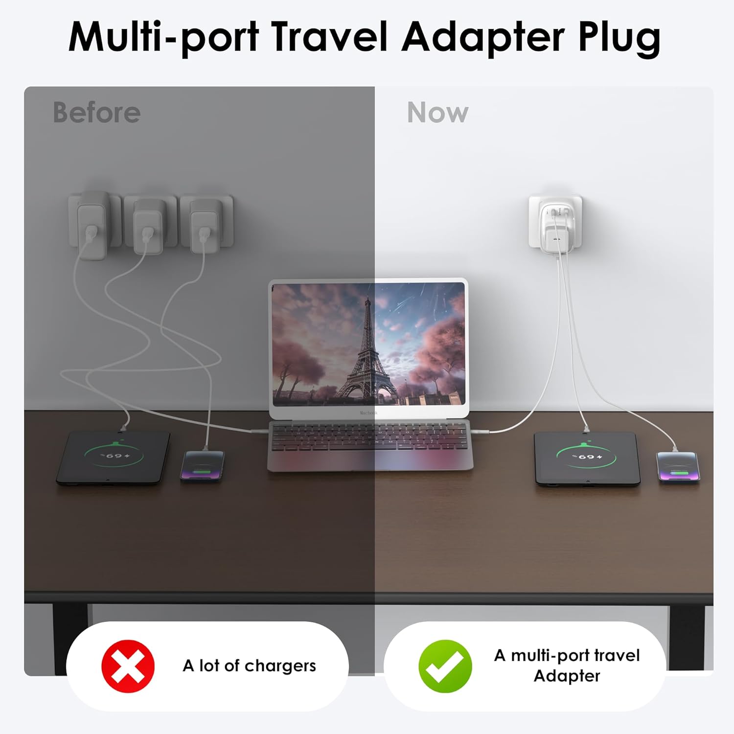 UK to EU Plug Adapter – 40W USB-C Fast Travel Charger, Type E/F, Europe Compatible