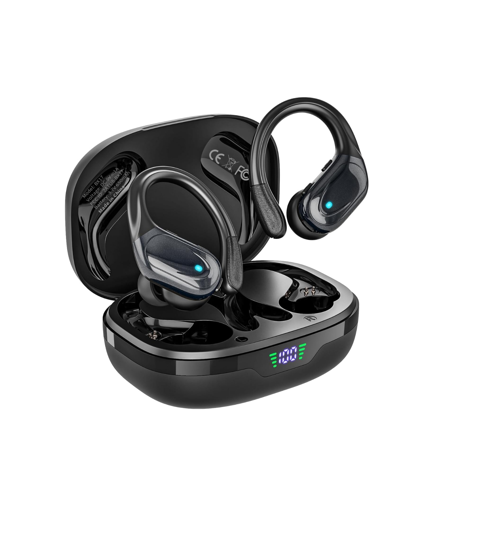 Wireless Sports Bluetooth Earbuds – 80H Playtime, LED Power Display, Noise-Canceling, IPX7 Waterproof Earphones for Workout & Running