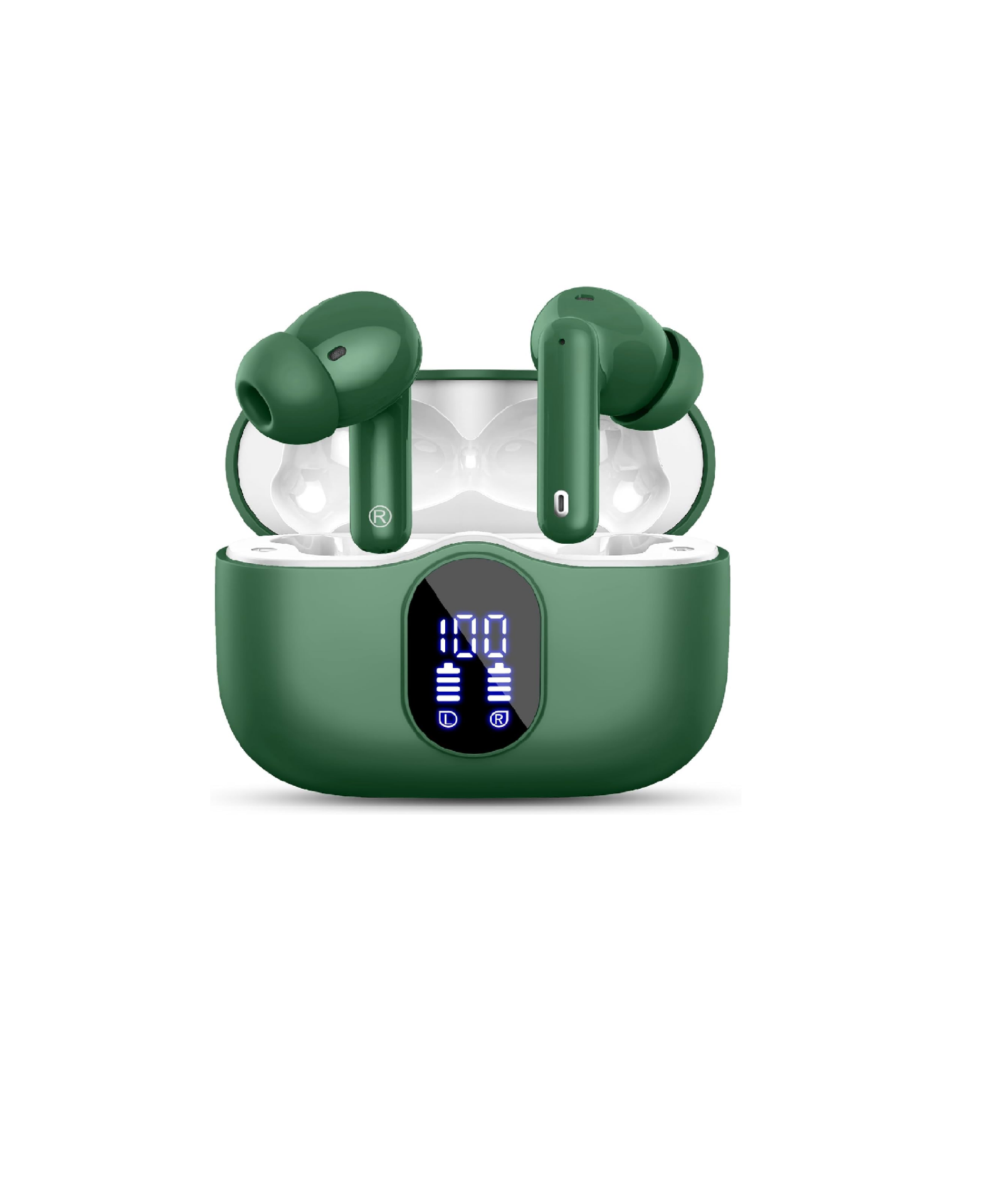 Wireless Bluetooth 5.3 Earbuds – HiFi Stereo Sound, 4 ENC Noise-Canceling Mics, 36H Playtime, LED Display, IPX7 Waterproof In-Ear Headphones, Green