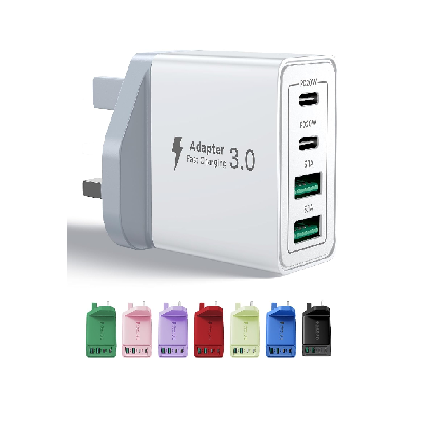 40W USB-C Fast Charge 4-Port Multi USB Wall Charger – UK Dual PD & QC Adapter for iPhone 17–8, Samsung, iPad