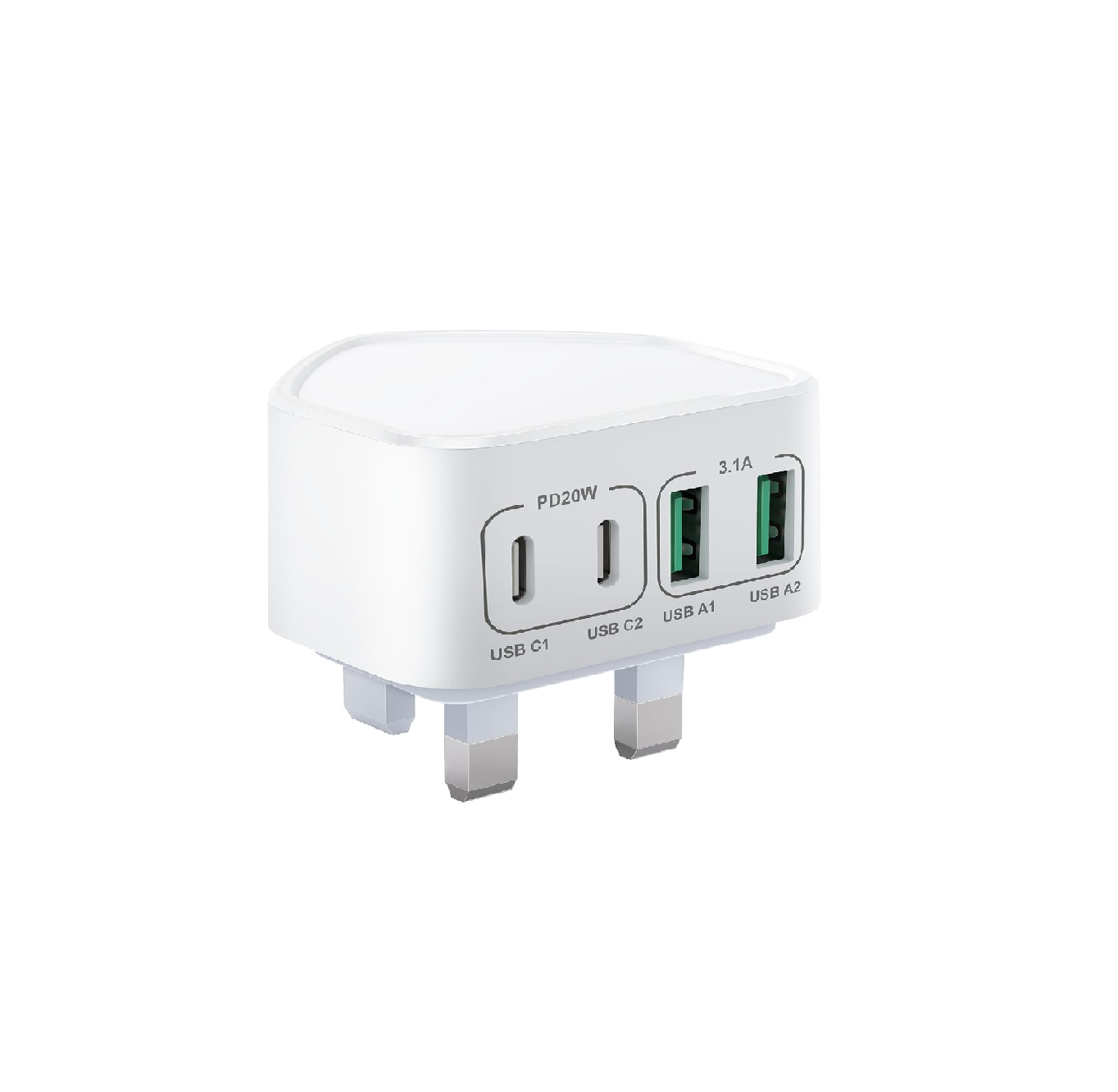 40W USB-C Fast Charging Plug, UK 4-Port Multi USB Charger Adapter – Dual USB-C & USB-A Wall Charger for iPhone 16/15/14/13/12/11, iPad & Samsung Galaxy