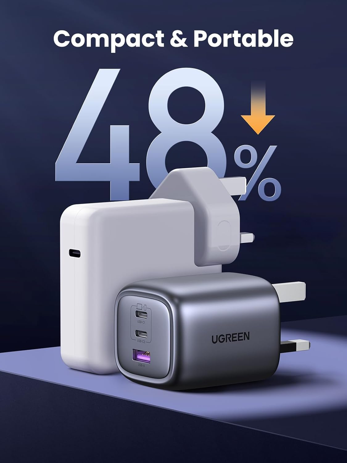 UGREEN 65W USB-C Nexode Foldable GaN Charger – 3-Port Fast Charger with PPS/PD 3.0 for MacBook, iPhone 17/17 Pro/16/15, iPad & Galaxy S25/S24