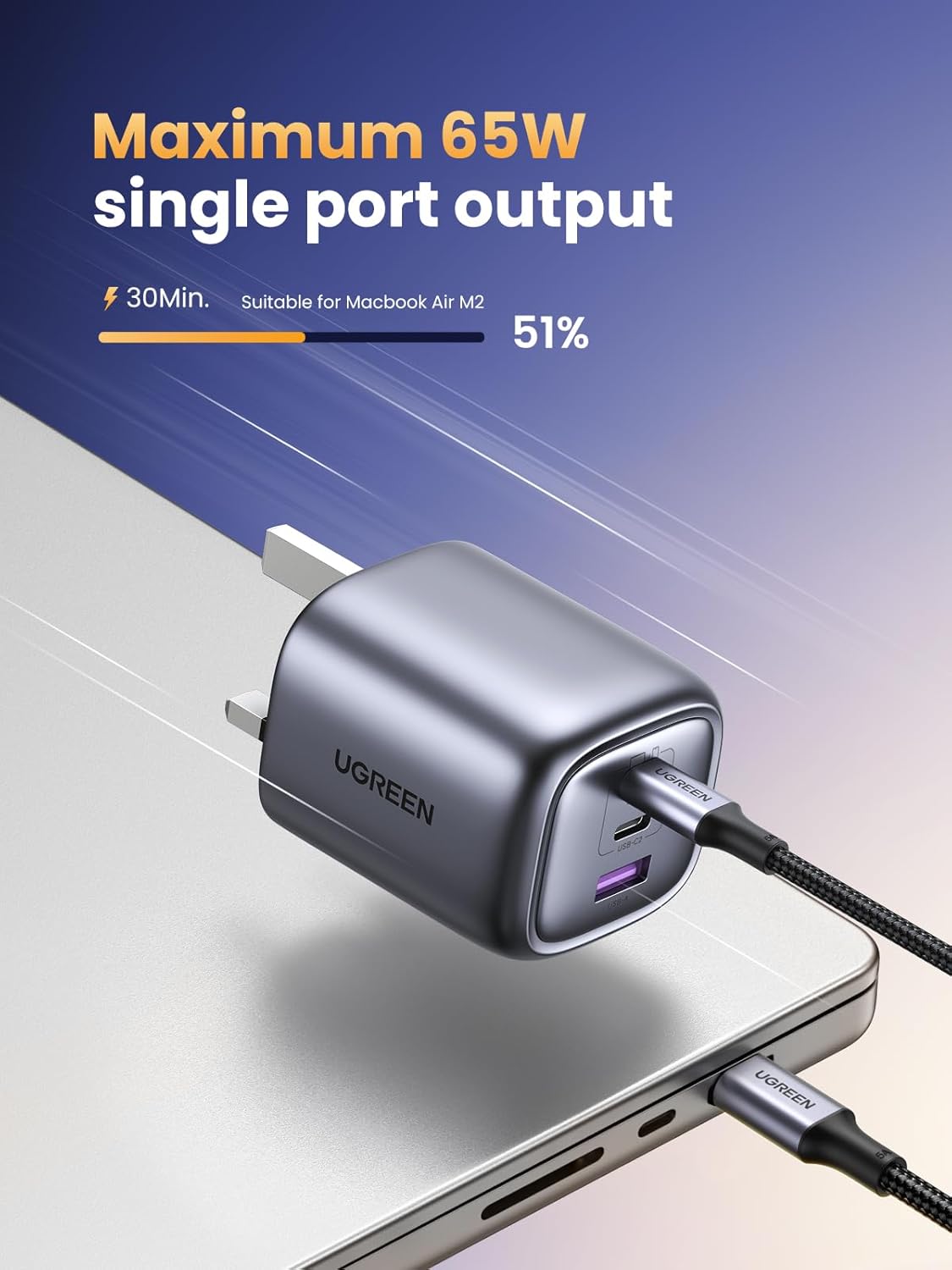UGREEN 65W USB-C Nexode Foldable GaN Charger – 3-Port Fast Charger with PPS/PD 3.0 for MacBook, iPhone 17/17 Pro/16/15, iPad & Galaxy S25/S24