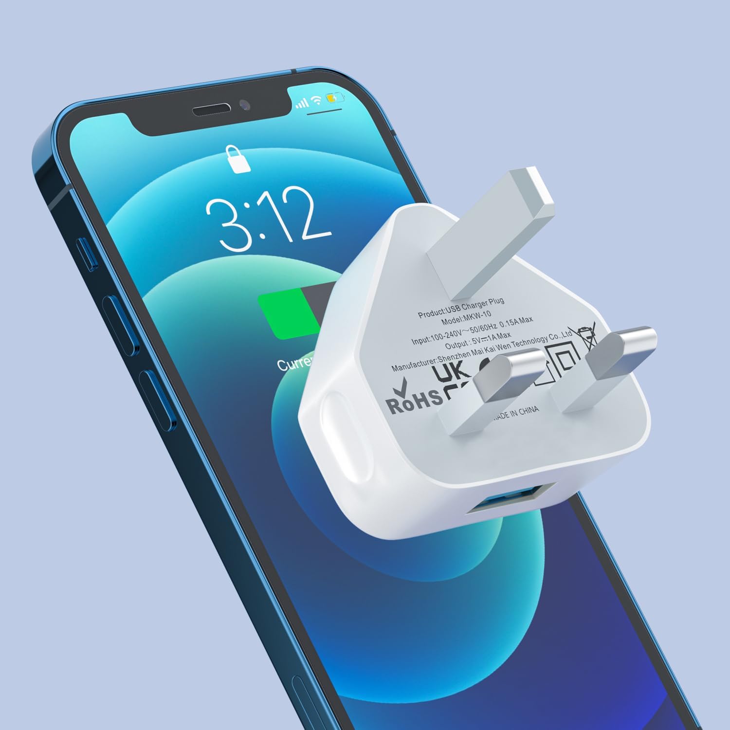 USB Adapter Plug UK 4-Pack – 5V 1A 3-Pin USB Wall Charger Compatible with iPhone 14/14 Pro/14 Plus/14 Pro Max, 13, 12, 11, XR, XS Max, SE, 8, 7, 6, 5