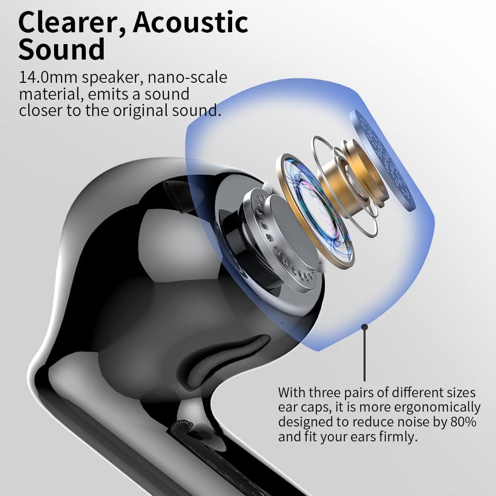 Wireless Earbuds – Bluetooth 5.3, 4 ENC Mics, Deep Bass, Mini Stereo, 36H Playtime, LED Display, IP7 Waterproof
