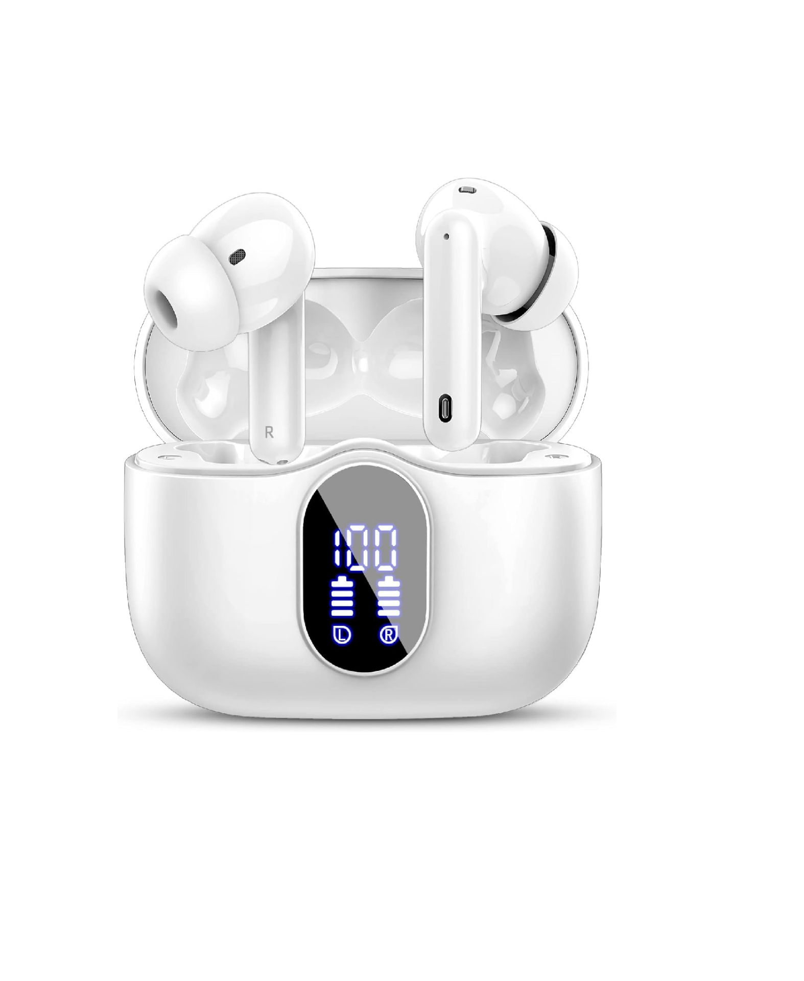 Btootos Wireless Bluetooth 5.3 Earbuds – 4 ENC Noise-Cancelling Mics, Deep Bass Stereo, 36H Playtime, LED Display, In-Ear Headphones, White
