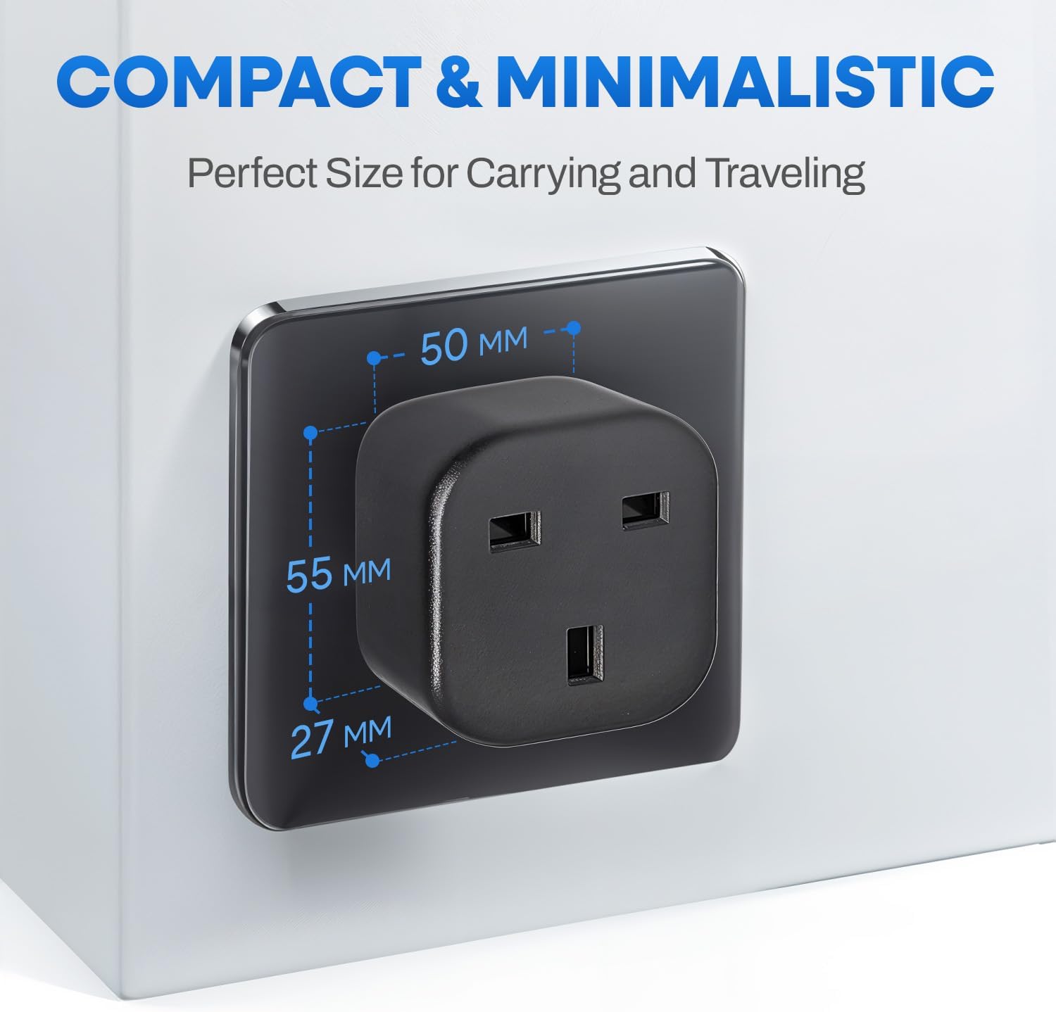 Upside Down Plug Adapter 2-Pack – Patent-Pending Compact Single-Socket Inverted Adapter for Hard-to-Reach Outlets & Wall Devices