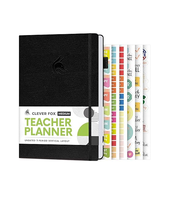 Clever Fox Undated Teacher Planner , A5 Lesson & School Year Organizer (Black, Hardcover)