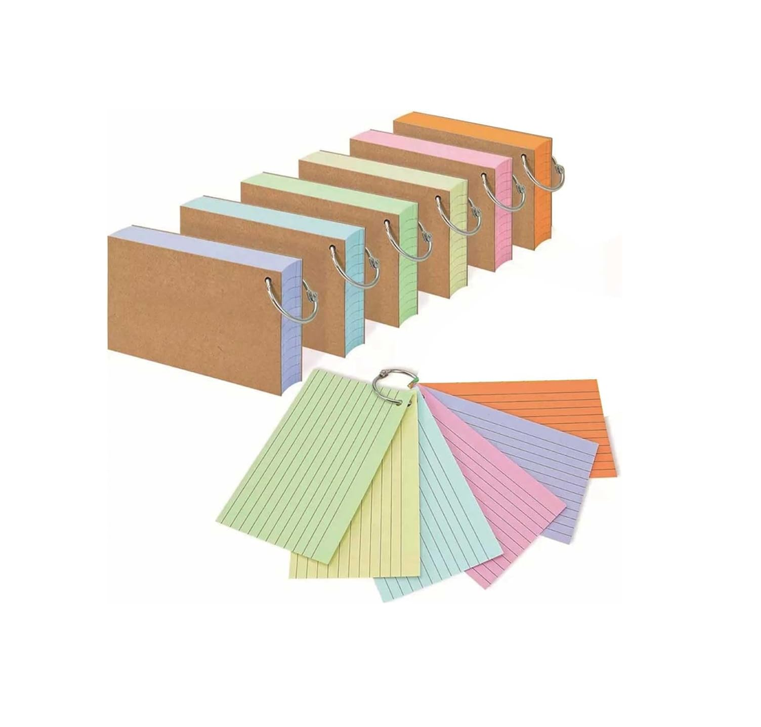 300 PCS Ruled Index Cards with Binder Ring Kraft Paper Notecards Lined Index Cards for Office