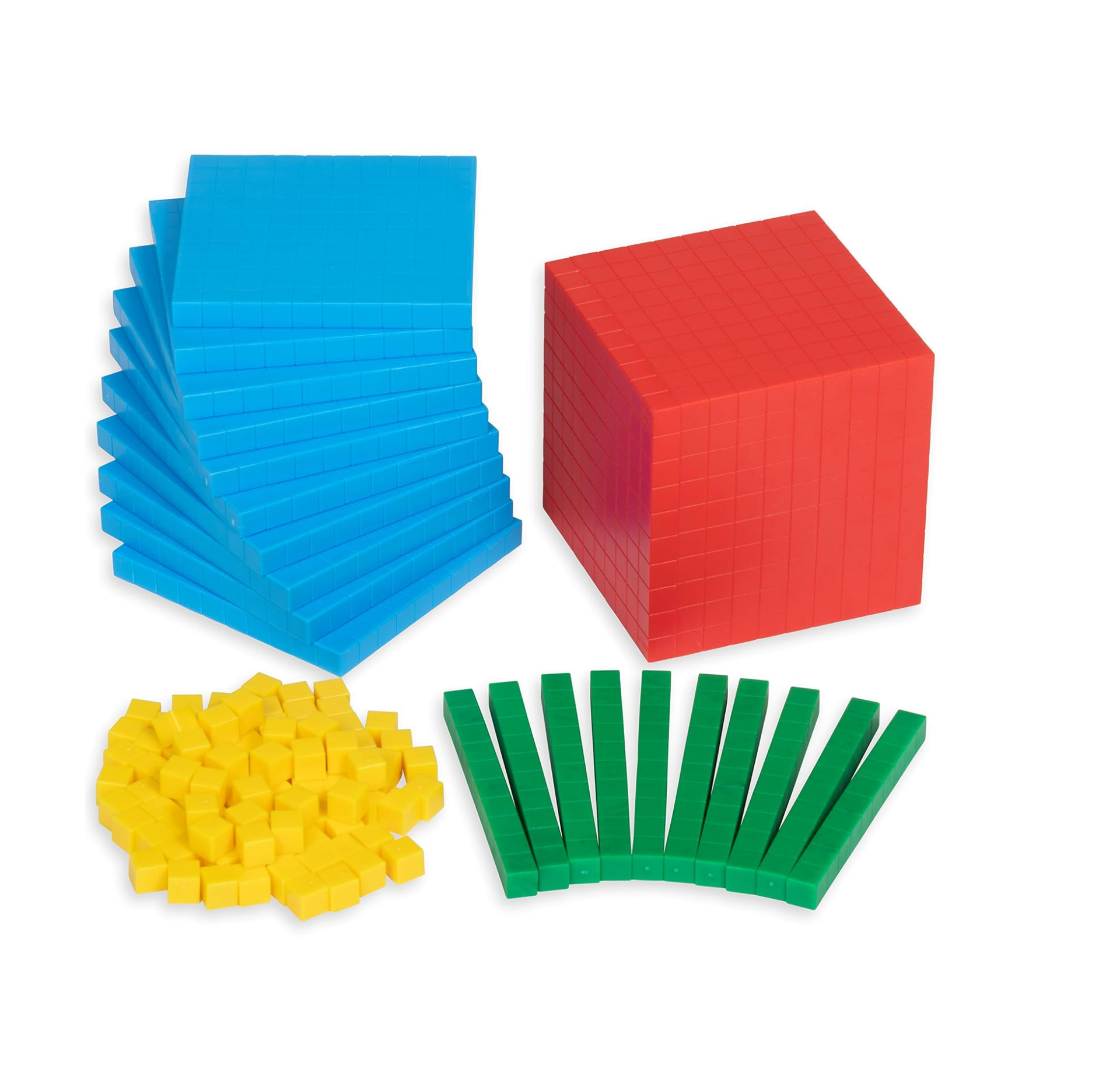 Four Colour Plastic Base Ten Set | 121 Pieces | Hands-on  Maths Manipulative for Kids | Teach Number Concepts, Place Value and Measurement