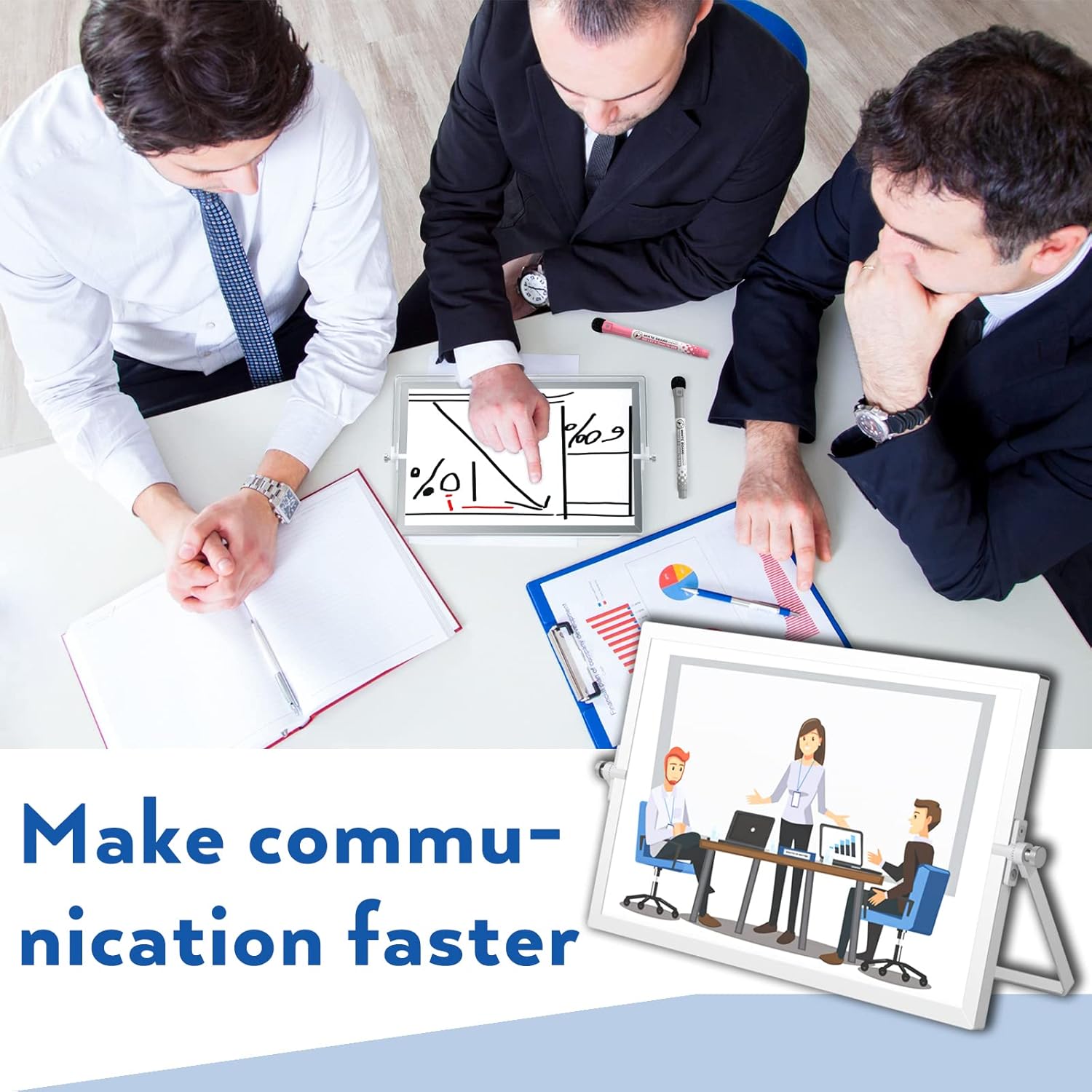 Nicpro A3 Double-Sided Magnetic Mini Whiteboard 40x30cm with Stand, Pens, Eraser & Magnets Portable