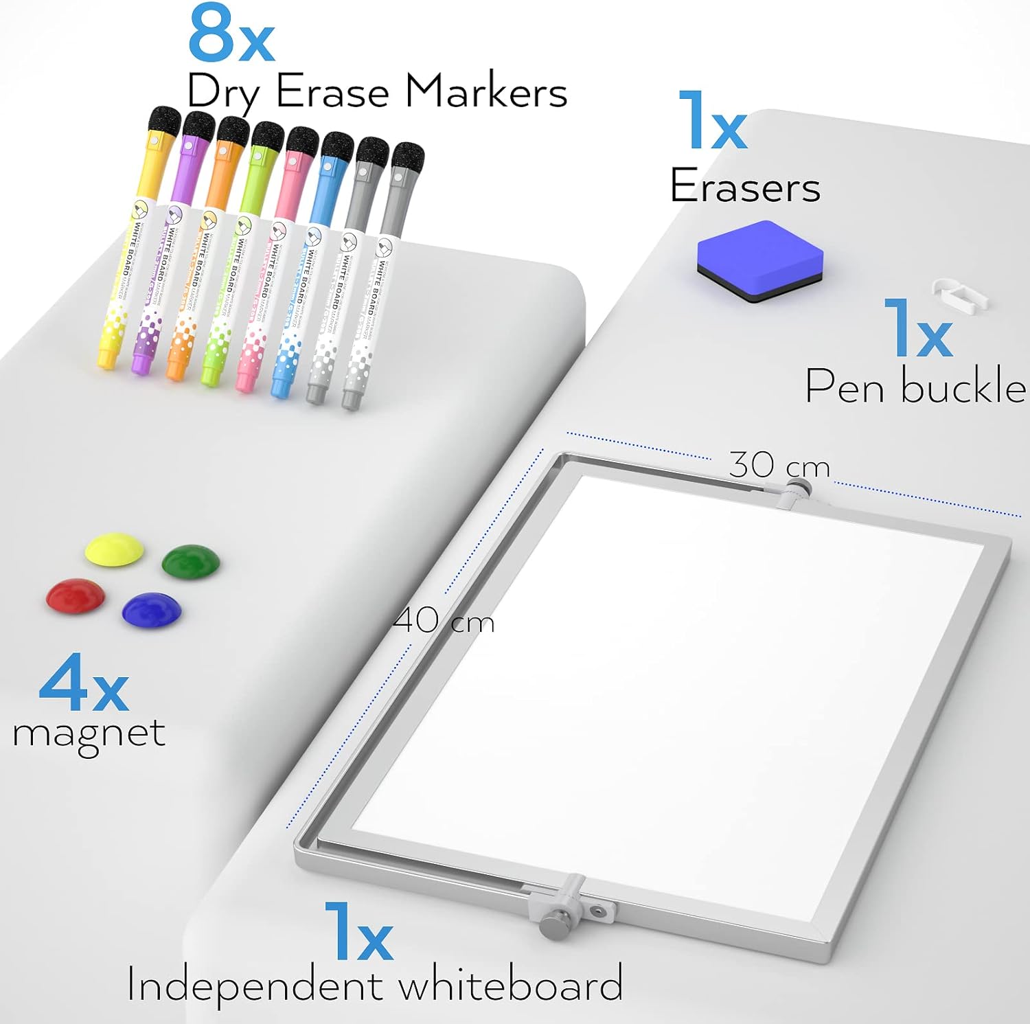 Nicpro A3 Double-Sided Magnetic Mini Whiteboard 40x30cm with Stand, Pens, Eraser & Magnets Portable