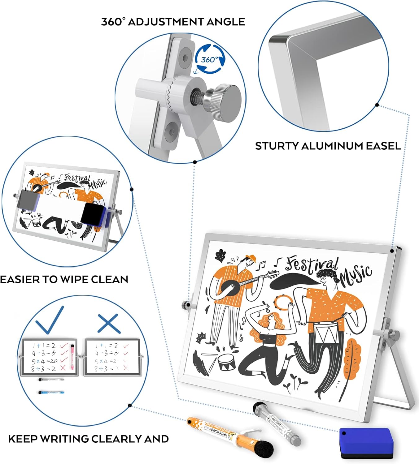 Nicpro A3 Double-Sided Magnetic Mini Whiteboard 40x30cm with Stand, Pens, Eraser & Magnets Portable